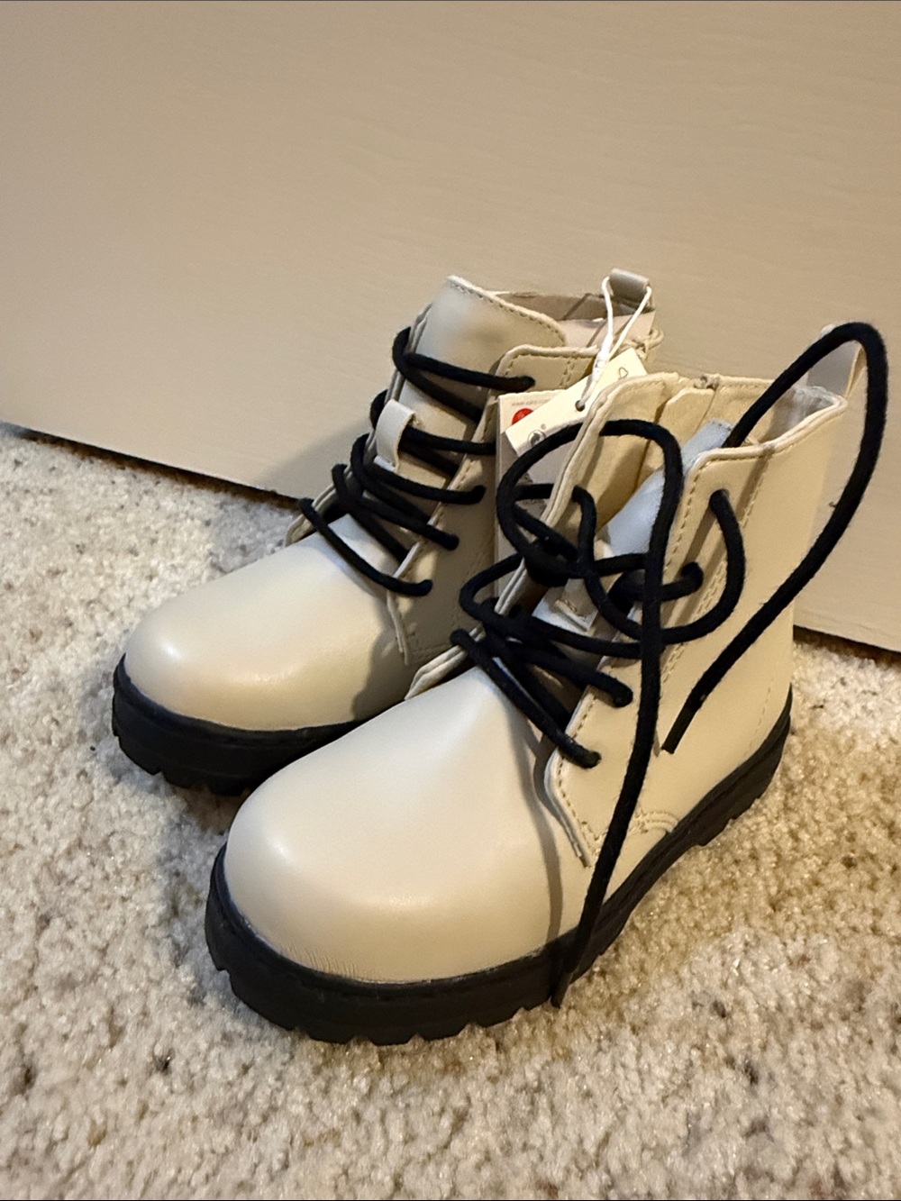 ZARA Kids Cream Lace-Up Ankle Boots with Black Soles NWT